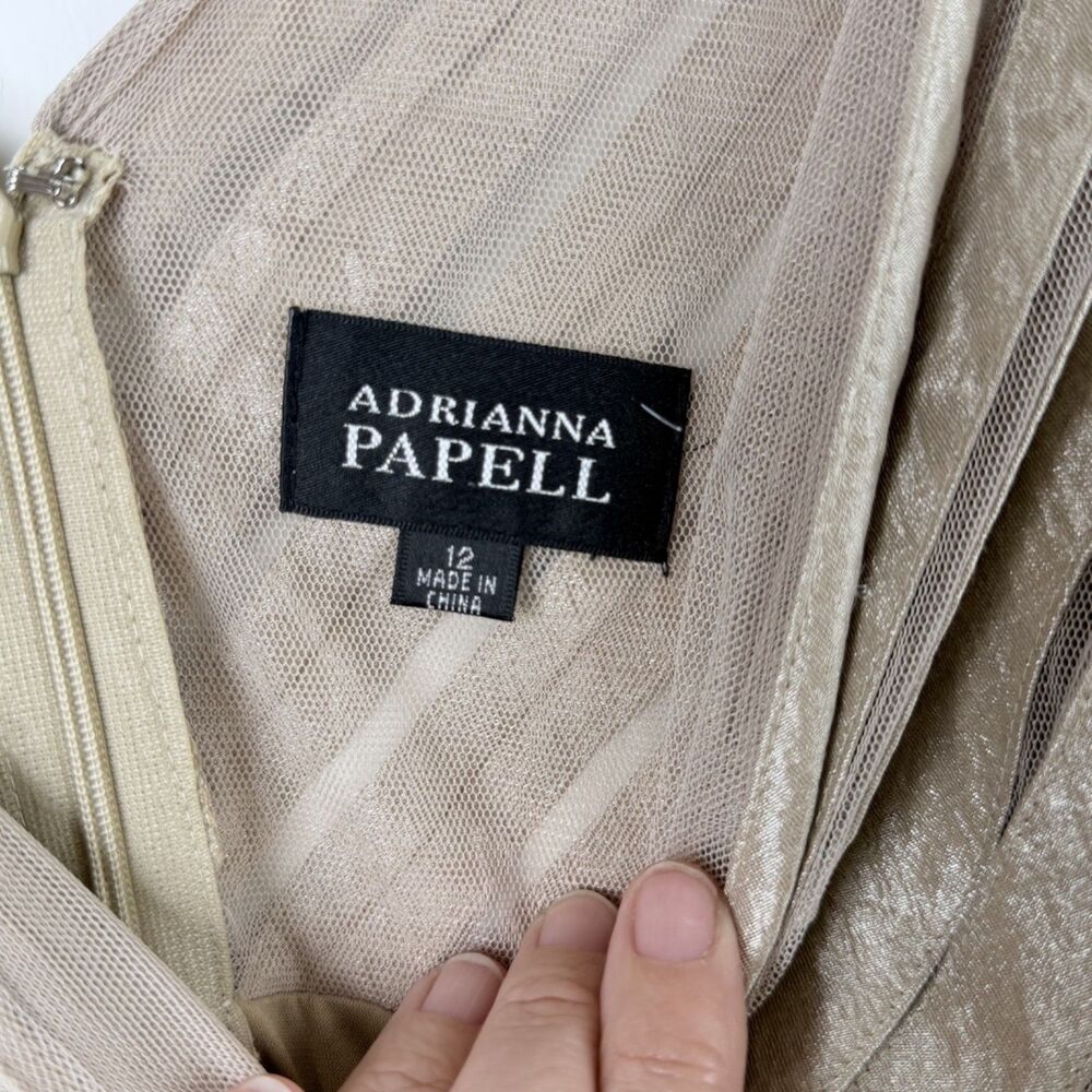 Adrianna Papell Womens Tiered Ruffled Coctail Dress Champagne Gold Sz 12 - Picture 3 of 8
